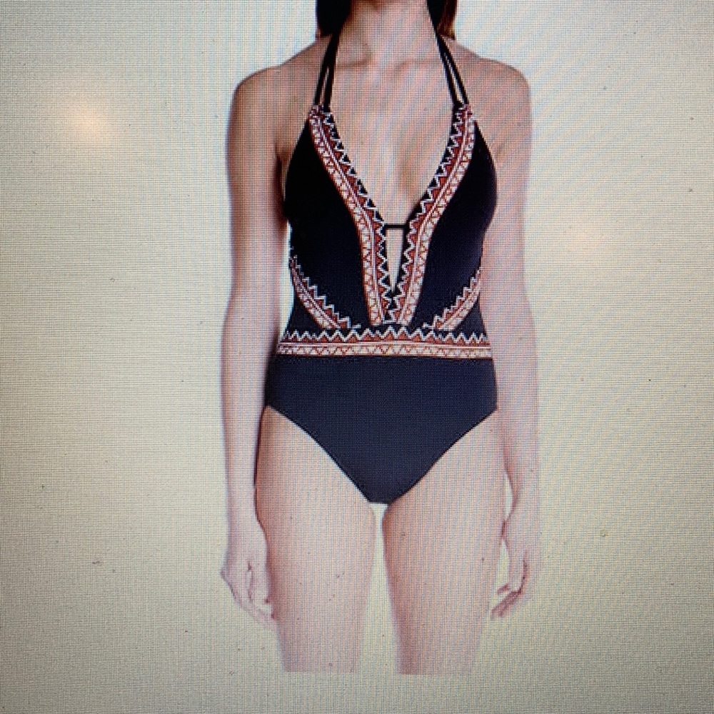 LA BLANCA TANZANIA TRIBE PLUNGE HALTER SWIMSUIT